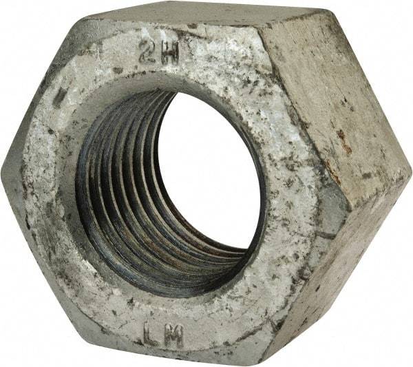 Value Collection - 2 - 4-1/2 UNC Steel Right Hand Heavy Hex Nut - 3-1/8" Across Flats, 1-31/32" High, Hot Dipped Galvanized Finish - Exact Industrial Supply