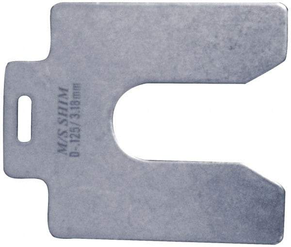 Made in USA - 20 Piece, 2 Inch Long x 2 Inch Wide x 0.01 Inch Thick, Slotted Shim Stock - Stainless Steel, 5/8 Inch Wide Slot - Exact Industrial Supply