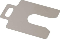 Made in USA - 20 Piece, 2 Inch Long x 2 Inch Wide x 0.004 Inch Thick, Slotted Shim Stock - Stainless Steel, 5/8 Inch Wide Slot - Exact Industrial Supply