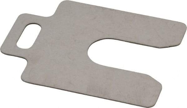 Made in USA - 20 Piece, 2 Inch Long x 2 Inch Wide x 0.031 Inch Thick, Slotted Shim Stock - Stainless Steel, 5/8 Inch Wide Slot - Exact Industrial Supply