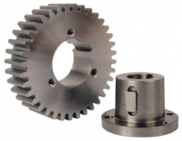 Browning - 12 Pitch, 4-1/2" Pitch Diam, 4.666" OD, 54 Tooth Bushed Spur Gear - 3/4" Face Width, 2-1/2" Hub Diam, 14.5° Pressure Angle, Steel - Exact Industrial Supply