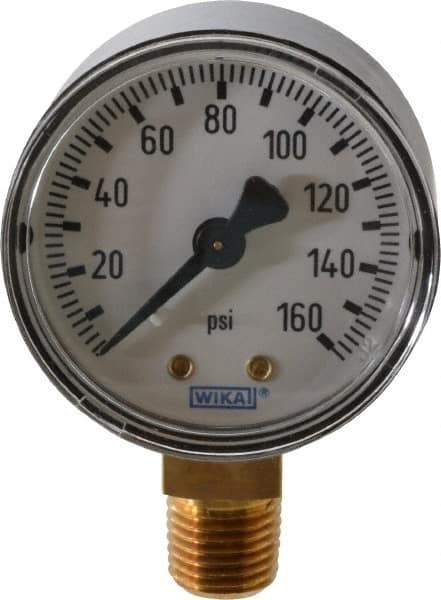 Wika - 2" Dial, 1/4 Thread, 0-160 Scale Range, Pressure Gauge - Lower Connection Mount, Accurate to 3-2-3% of Scale - Exact Industrial Supply