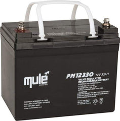 Mule - Lead-Acid, Nut/Bolt Terminal, 12 Volt, 33 Amp, Lead Rechargeable Battery - 6mm Hole Diam, 5.12" Wide x 6.61" High x 7.68" Deep - Exact Industrial Supply