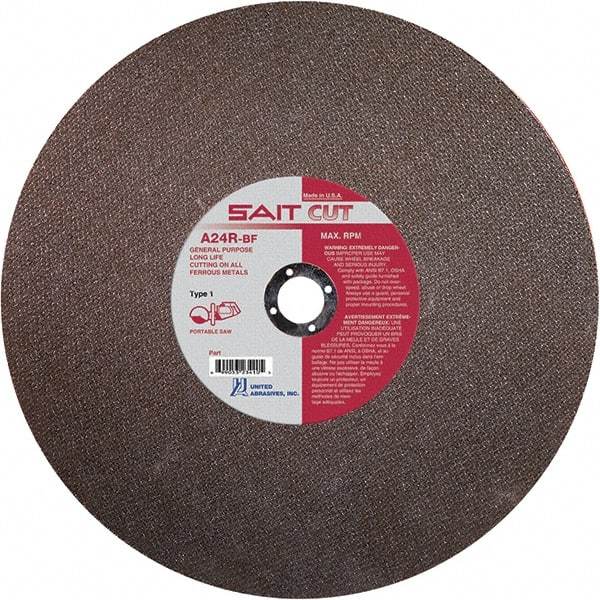 Sait - 12" 24 Grit Aluminum Oxide Cutoff Wheel - 1/8" Thick, 20mm Arbor, 6,300 Max RPM, Use with Portable Tools - Exact Industrial Supply