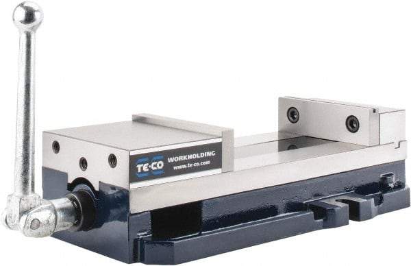 TE-CO - 6" Jaw Width, 9" Jaw Opening Capacity, Horizontal Stationary Machine Vise - Manual Operation, 8,200 Lb Capacity, 1 Station, 437.03mm Long x 117.48mm High x 1-1/2" Deep, 44.45mm Jaw Height - Exact Industrial Supply