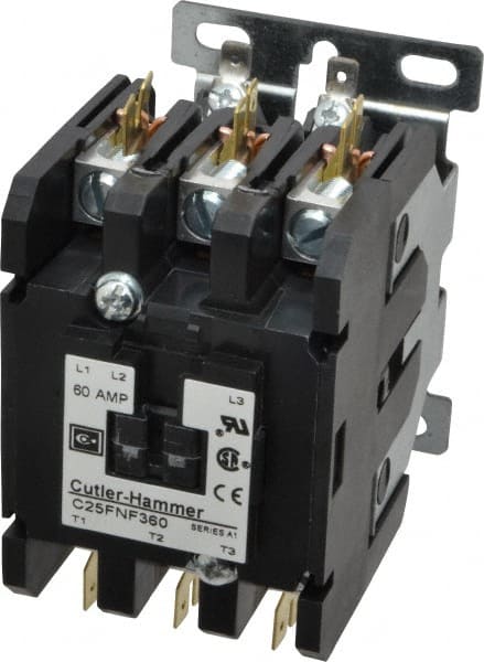 Eaton Cutler-Hammer - 3 Pole, 60 Amp Inductive Load, 110 to 120 Coil VAC at 50/60 Hz, Nonreversible Definite Purpose Contactor - Exact Industrial Supply