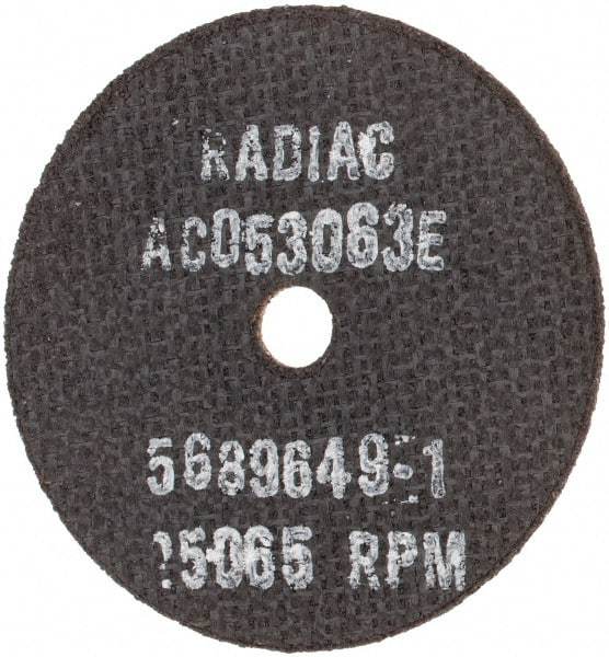 Radiac Abrasives - 3" 46 Grit Ceramic Cutoff Wheel - 1/16" Thick, 3/8" Arbor, Use with Angle Grinders - Exact Industrial Supply