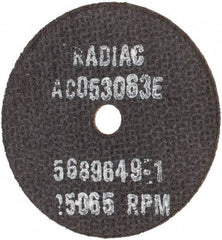 Radiac Abrasives - 3" 46 Grit Ceramic Cutoff Wheel - 1/16" Thick, 3/8" Arbor, Use with Angle Grinders - Exact Industrial Supply