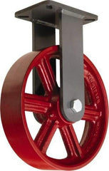 Hamilton - 12" Diam x 3" Wide x 15-1/2" OAH Top Plate Mount Rigid Caster - Cast Iron, 2,500 Lb Capacity, Tapered Roller Bearing, 5-1/4 x 7-1/4" Plate - Exact Industrial Supply