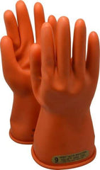 Novax - Class 0, Size L (9), 11" Long, Rubber Lineman's Glove - 500 AC Max Use Voltage, 2,500 AC Test Voltage, Orange, ANSI/ASTM D120, NFPA 70E - Exact Industrial Supply