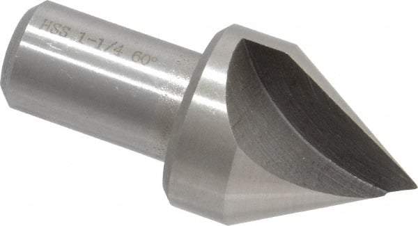 Interstate - 1-1/4" Head Diam, 3/4" Shank Diam, 1 Flute 60° High Speed Steel Countersink - Bright Finish, 2-3/4" OAL, Single End, Straight Shank, Right Hand Cut - Exact Industrial Supply