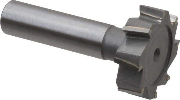 Made in USA - 1-1/4" Diam x 3/8" Face Width, Carbide-Tipped, 8 Teeth, Shank Connection Woodruff Keyseat Cutter - Uncoated, 2-3/8" OAL x 1/2" Shank, Staggered Teeth, ANSI 1210, Old Standard E - Exact Industrial Supply