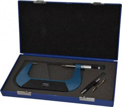 Fowler - 3" to 4" Mechanical Baked Enamel (Frame) & Satin Chrome (Graduations) Coated Blade Micrometer - 0.0002" Accuracy, 0.0001" Graduation, 0.03" Blade Thickness, Ratchet Stop Thimble - Exact Industrial Supply