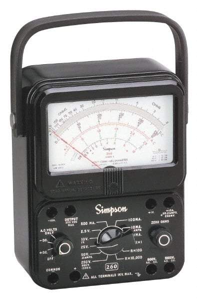 Simpson Electric - 12389, 1,000 VAC/VDC, Analog Manual Ranging Multimeter - 20 mOhm, Measures Voltage, Current, Resistance - Exact Industrial Supply