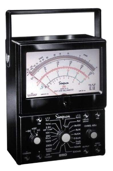 Simpson Electric - 12206, 1,000 VAC/VDC, Analog Manual Ranging Multimeter - 200 Ohm, Measures Voltage, Current, Resistance - Exact Industrial Supply