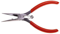 Urrea - 6-3/4" OAL, 1-1/2" Jaw Length x 47/64" Jaw Width, Long Nose Side Cutting Needle Nose Pliers - Serrated Jaw, Chain Nose Head, Rubber Grip Handles, with Spring - Exact Industrial Supply