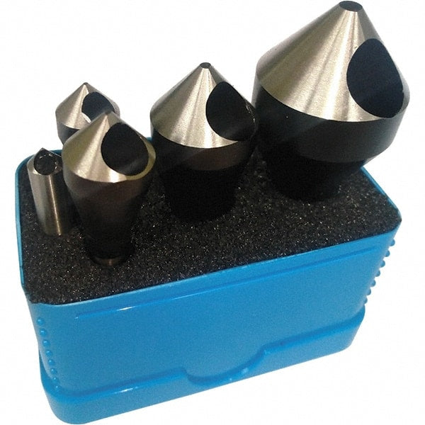 Interstate - 5 Piece, 1/16 to 9/16" Head Diam, 82° Included Angle, Single End Countersink Set - Exact Industrial Supply