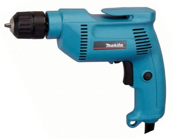 Makita - 3/8" Keyless Chuck, 2,500 RPM, Pistol Grip Handle Electric Drill - 4.9 Amps, 115 Volts, Reversible, Includes Keyless Chuck - Exact Industrial Supply