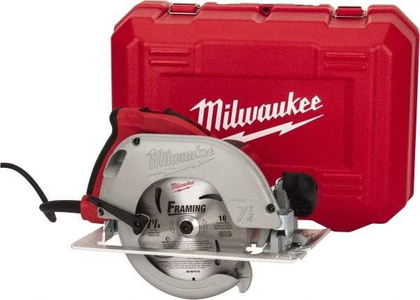 Milwaukee Tool - 15 Amps, 7-1/4" Blade Diam, 5,800 RPM, Electric Circular Saw - 120 Volts, 3.25 hp, 9' Cord Length, 5/8" Arbor Hole, Right Blade - Exact Industrial Supply