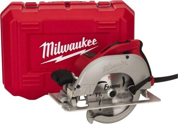 Milwaukee Tool - 15 Amps, 7-1/4" Blade Diam, 5,800 RPM, Electric Circular Saw - 120 Volts, 3.25 hp, 9' Cord Length, 5/8" Arbor Hole, Left Blade - Exact Industrial Supply