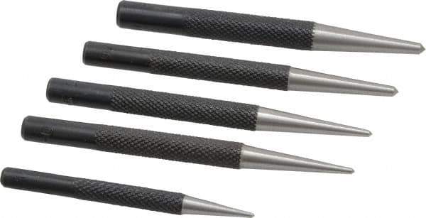 General - 5 Piece, 1/16 to 5/32", Center Punch Set - Round Shank, Comes in Vinyl Case - Exact Industrial Supply