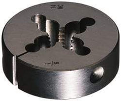 Cle-Line - 3/8-24 UNF Thread, 1-1/2" Outside Diam Carbon Steel Round Die - 2" Thick, Right Hand Thread, Adjustable - Exact Industrial Supply