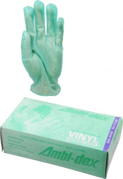 Size XL, 6 mil, Industrial Grade, Powdered Vinyl Disposable Gloves Green, Smooth Beaded Rolled Cuffs, FDA Approved, Ambidextrous