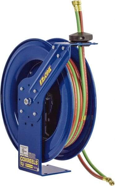 CoxReels - 24" Long x 10-1/4" Wide x 25-1/2" High, 1/4" ID, Spring Retractable Welding Hose Reel - 100' Hose Length, 200 psi Working Pressure, Hose Included - Exact Industrial Supply