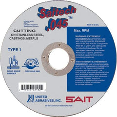 Sait - 6" Ceramic Cutoff Wheel - 0.045" Thick, 7/8" Arbor, 10,200 Max RPM, Use with Angle Grinders - Exact Industrial Supply
