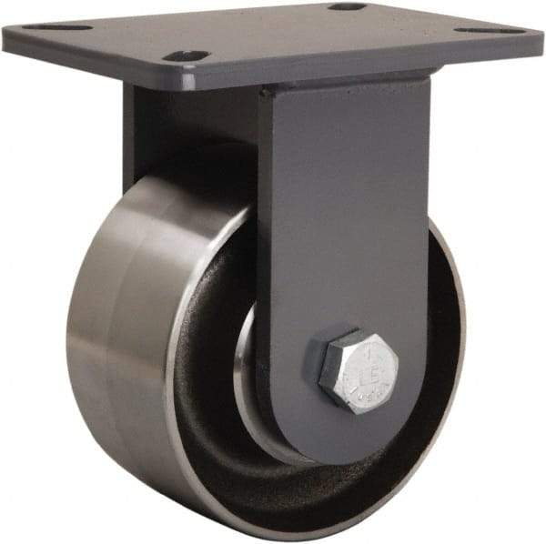 Hamilton - 6" Diam x 3" Wide x 8" OAH Top Plate Mount Rigid Caster - Forged Steel, 3,500 Lb Capacity, Precision Ball Bearing, 5-1/4 x 7-1/4" Plate - Exact Industrial Supply