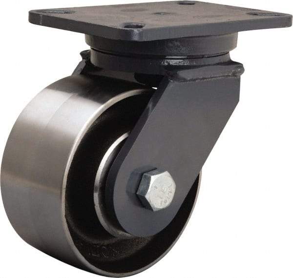 Hamilton - 6" Diam x 3" Wide x 8" OAH Top Plate Mount Swivel Caster - Forged Steel, 3,500 Lb Capacity, Tapered Roller Bearing, 5-1/4 x 7-1/4" Plate - Exact Industrial Supply
