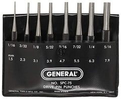 General - 8 Piece, 1/16 to 5/16", Pin Punch Set - Comes in Plastic Case - Exact Industrial Supply