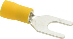 Ideal - 1/4" Stud, 12 to 10 AWG Compatible, Partially Insulated, Crimp Connection, Standard Fork Terminal - Exact Industrial Supply