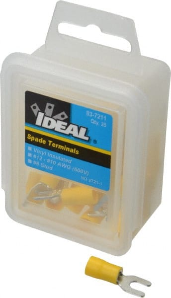 Ideal - #8 Stud, 12 to 10 AWG Compatible, Partially Insulated, Crimp Connection, Standard Fork Terminal - Exact Industrial Supply