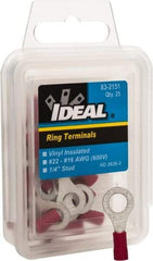 Ideal - 22-18 AWG Partially Insulated Crimp Connection Circular Ring Terminal - 1/4" Stud, 1.055" OAL x 0.394" Wide, Tin Plated Brass Contact - Exact Industrial Supply