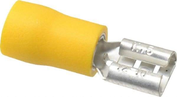 Ideal - 12 to 10 AWG, Vinyl, Fully Insulated, Female Wire Disconnect - 1/4 Inch Wide Tab, Yellow, cUL Listed, RoHS Compliant, UL Listed - Exact Industrial Supply