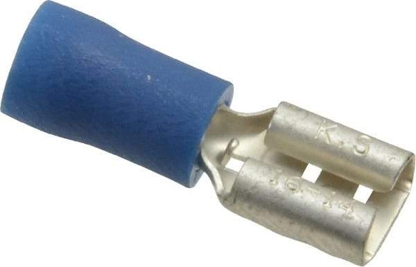 Ideal - 16 to 14 AWG, Vinyl, Fully Insulated, Female Wire Disconnect - 1/4 Inch Wide Tab, Blue, cUL Listed, RoHS Compliant, UL Listed - Exact Industrial Supply