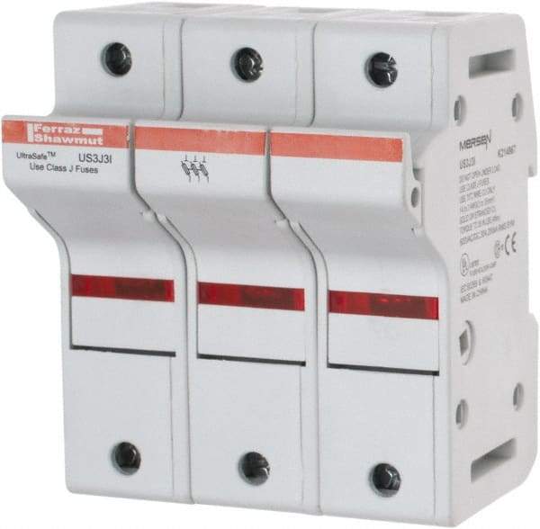 Ferraz Shawmut - 3 Pole, 600 VAC/VDC, 30 Amp, DIN Rail Mount Fuse Holder - Compatible with J Class, 58mm Long x 3.84 Inch Wide and 22mm Diameter Fuse - Exact Industrial Supply