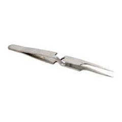 Value Collection - 4-3/4" OAL N5A Reverse Action Tweezers - Long Fine Offset Point - Exact Industrial Supply