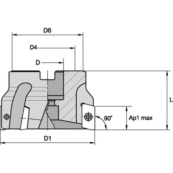 Kennametal - 4 Inserts, 40mm Cut Diam, Indexable Square-Shoulder Face Mill - 0° Lead Angle, 40mm High - Exact Industrial Supply