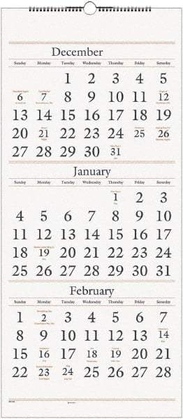 AT-A-GLANCE - 7 Sheet, 12 x 27", Wall Calendar - White - Exact Industrial Supply