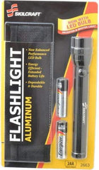 Ability One - Xenon Bulb, Industrial/Tactical Flashlight - Black Aluminum Body, 2 AA Batteries Included - Exact Industrial Supply
