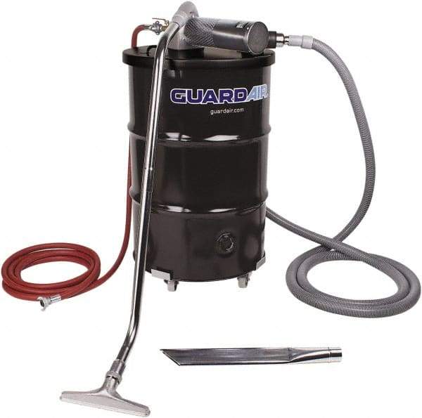 Guardair - 55 Gal Steel Tank, Air Powered Pneumatic Canister Wet/Dry Vacuum - 10 Peak hp, 20' Hose Fitting, Cartridge Filter, Accessories Included - Exact Industrial Supply