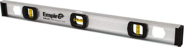 Empire Level - 24" Long 3 Vial I-Beam Level - Aluminum, Silver, 1 Level & 2 Plumb Vials - Exact Industrial Supply