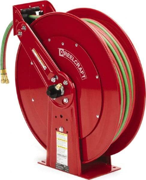 Reelcraft - 24" Long x 13" Wide x 25-3/8" High, 1/4" ID, Spring Retractable Welding Hose Reel - 100' Hose Length, 200 psi Working Pressure, Hose Included - Exact Industrial Supply