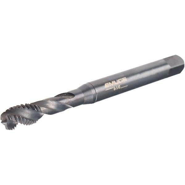 Emuge - 1/4-20 UNC 3 Flute 2B Modified Bottoming Spiral Flute Tap - Cobalt, Oxide Finish, 3.15" OAL, Right Hand Flute, Right Hand Thread, Series Enorm-VA - Exact Industrial Supply