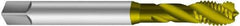 Emuge - #5-40 UNC 3 Flute 2B Bottoming Spiral Flute Tap - Cobalt, TiN Finish, 2.205" OAL, Right Hand Flute, Right Hand Thread, Series Enorm Z - Exact Industrial Supply