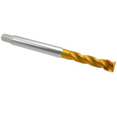 Emuge - 3/8-24 UNF 3 Flute 2B Bottoming Spiral Flute Tap - Cobalt, TiN Finish, 3.937" OAL, Right Hand Flute, Right Hand Thread, Series Enorm Z - Exact Industrial Supply