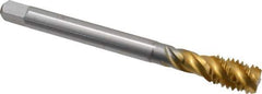 Emuge - 7/16-14 UNC 4 Flute 2B Bottoming Spiral Flute Tap - Cobalt, TiN Finish, 3.937" OAL, Right Hand Flute, Right Hand Thread, Series Enorm Z - Exact Industrial Supply