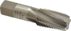 Emuge - 1/2-14 NPT, 15° Helix, 5 Flutes, Modified Bottoming Chamfer, Bright Finish, High Speed Steel, Spiral Flute Pipe Tap - Right Hand Flute, 11/16" Shank Diam, 1.38" Thread Length, 0.517-0.641" Projection, 0.515" Square Size, - Exact Industrial Supply